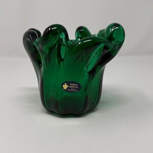 Murano Green White Crystal Handmade in Italy Accent Vase Sculptural Design